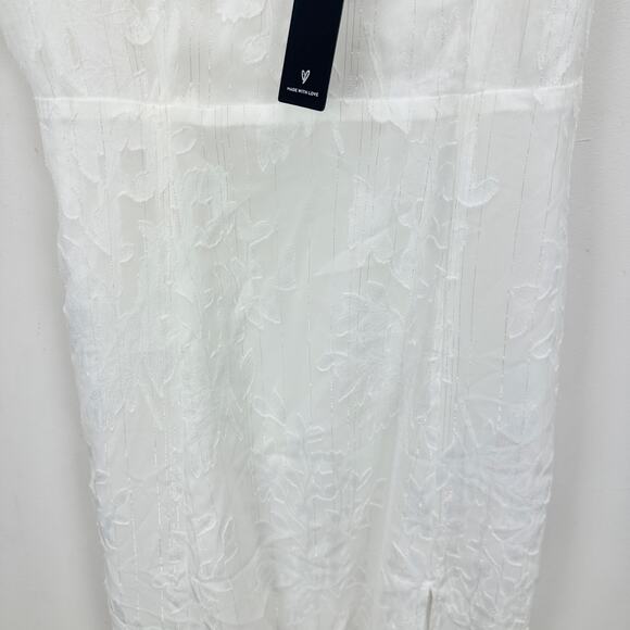 Lulus Loveliest Looks White Floral Jacquard Tie-Strap Midi Dress Medium NWT - Picture 9 of 13